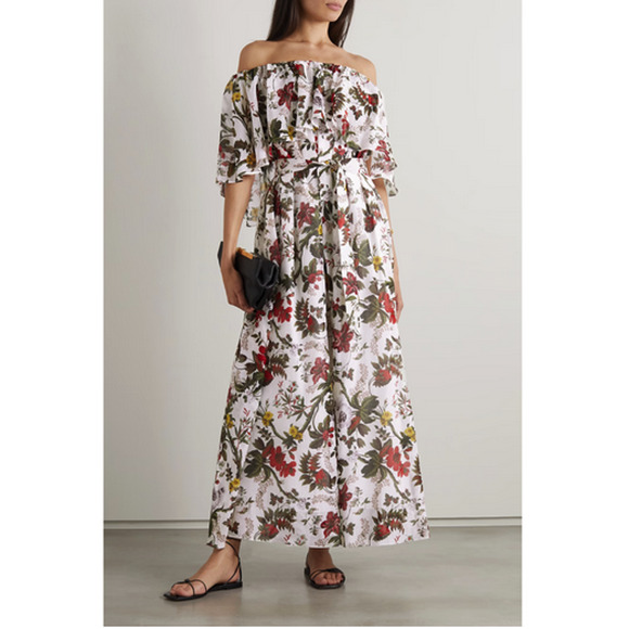 NWT Erdem Algarve Floral-Print Off-The-Shoulder Ruffle Maxi Dress US 8 #1E457 - Picture 1 of 12